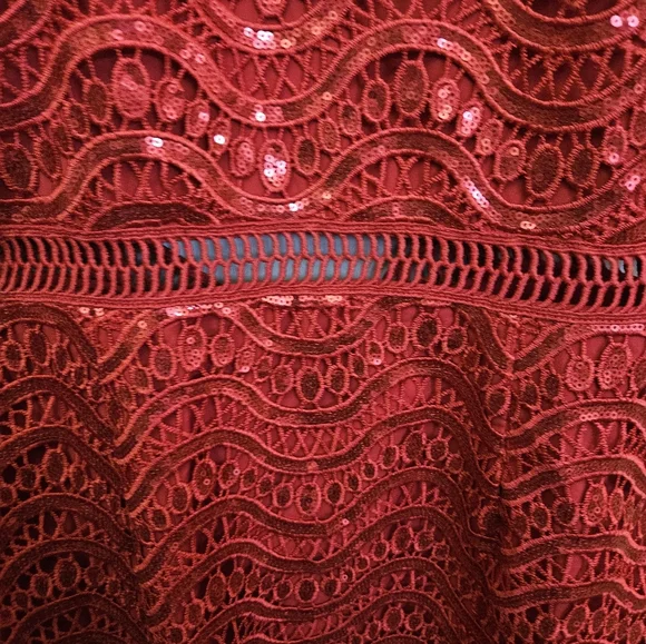 Saylor Anthropologie Large Ciara Sequined Scallop Lace Open-Back Dress in Red - Picture 7 of 9